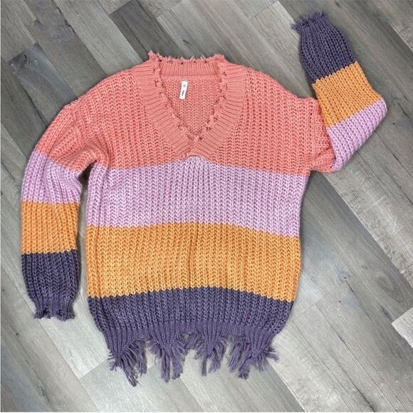 Wishlist Distressed Colorblock Grunge Pullover Sweater Medium Large Purple Multi - Picture 14 of 14